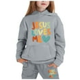 thumbnail image 1 of LIUYUNNN Kids Tracksuit Athletic Sweatsuits Sets 2 Piece Long Sleeve Letter Grey Hoodie Jogger Set Warm Fall Winter Clothes Clothes for Boys 10-11 Years Boys Girls Fall and Winter Outfits, 1 of 3