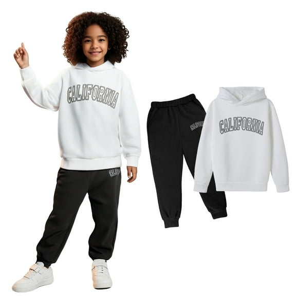 LIUYUNNN Kids Toddler Sweatsuit 2PC Long Sleeve Letter Pullover Hooded Sweatshirt and Active Jogger Pants Winter Clothes 9-10 Years Boys Clothes Boys Girls Fall and Winter Outfits