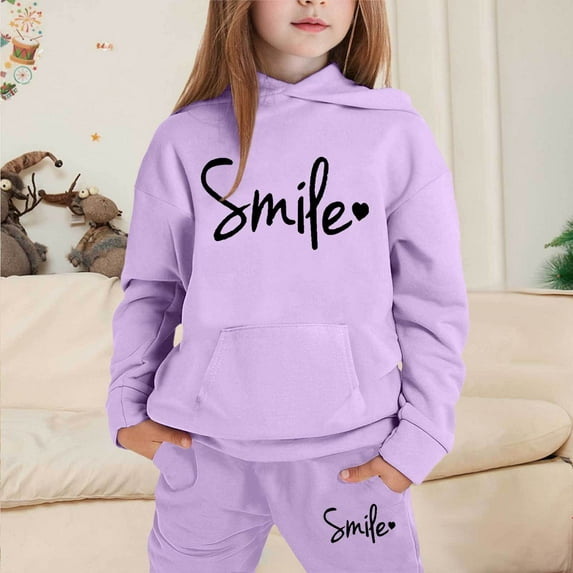 LIUYUNNN Kids Toddler Sweatsuit 2PC Long Sleeve Letter Purple Hoodie Sweatshirt and Sweatpants Fall Winter Clothes Teen Outfits for Girls 12-13 Years Trendy Boys Girls Fall and Winter Outfits