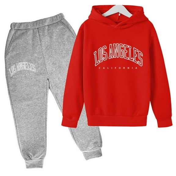 LIUYUNNN Kids Toddler Sweatsuit 2PC Long Sleeve Letter Red Hoodie and Jogger Sweatpants Warm Fall Winter Clothes Teen Girl Trendy Clothes 11-12 Years Boys Girls Fall and Winter Outfits