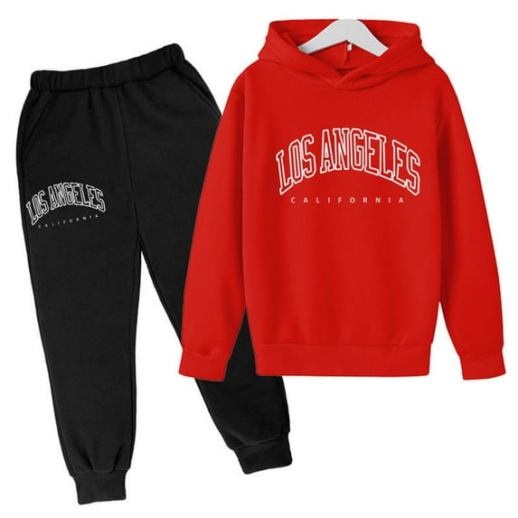 LIUYUNNN Kids Toddler Sweatsuit 2PC Long Sleeve Letter Red Hoodie and Jogger Sweatpants Winter Clothes Girls Sets 3-4 Years Boys Girls Fall and Winter Outfits