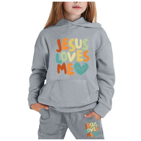 LIUYUNNN Kids Sweatsuit Set for Girls 2 Piece Long Sleeve Letter Grey Hooded Sweatsuits Pullover Sweatpants Winter Clothes 6-7 Years Old Girl Clothes Boys Girls Fall and Winter Outfits