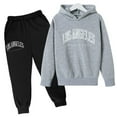 thumbnail image 1 of LIUYUNNN Kids Boys Girls Sweatsuit Set 2 Piece Long Sleeve Letter Grey Hoodie Jogging Pants Fall Winter Clothes Little Boy Clothes 3-4 Years Boys Girls Fall and Winter Outfits, 1 of 2