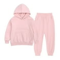 thumbnail image 1 of LIUYUNNN Kids Tracksuit Athletic Sweatsuits Sets 2 Piece Long Sleeve Solid Color Pink Hoodie Sweatshirt and Sweatpants Fall Clothes 4-5 Years Girls Outfits Boys Girls Fall and Winter Outfits, 1 of 2