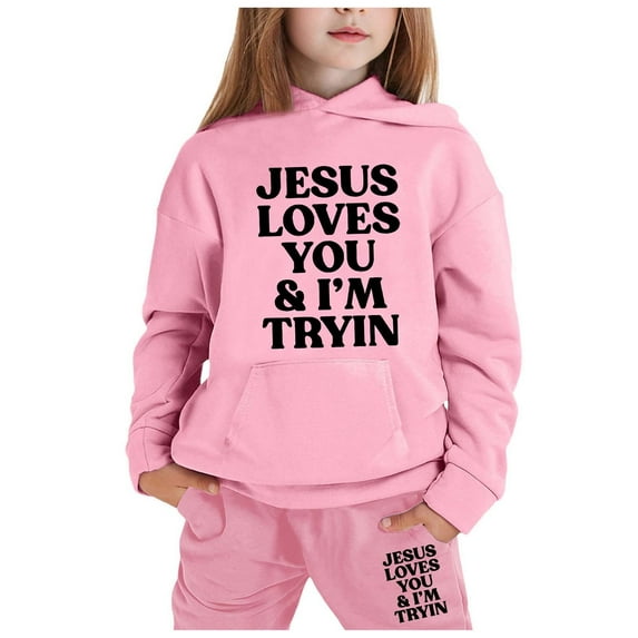 LIUYUNNN Kids Tracksuit Sets 2 Piece Long Sleeve Letter Pink Hooded Pullover Jogging Pants Warm Fall Winter Clothes Clothes for Teen Girls 6-7 Years Boys Girls Fall and Winter Outfits