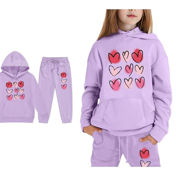 LIUYUNNN Kids Tracksuit Sets 2 Piece Long Sleeve Purple Heart Tracksuit Hoodie and Jogger Pants Warm Fall Winter Clothes Tracksuit Jogging Outfits Set 4-5 Years Boys Girls Autumn and Winter Outfits