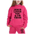 thumbnail image 1 of LIUYUNNN Kids Tracksuit Sets 2PC Long Sleeve Letter Hot Pink Basic Hoodie and Warm Fall Winter Clothes Clothes for Teen Girls 6-7 Years Boys Girls Fall and Winter Outfits, 1 of 3