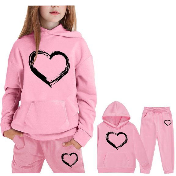 LIUYUNNN Kids Tracksuit Sets 2PC Long Sleeve Pullover Pink Heart Hooded Sweatsuits Pullover Sweatpants Joggers Set Fall Clothes Kids Clothes Boys Size 4-5 Years Boys Girls Autumn and Winter Outfits