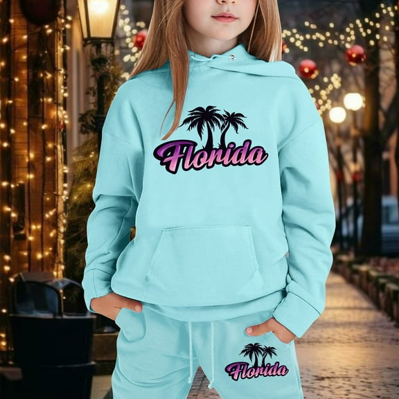 LIUYUNNN Kids Tracksuit Sets 2PC Long Sleeve Tree Light Blue Pullover Hoodie Sweatshirt Jogging Pants Winter Clothes Teen Girls Trendy Clothes 8-9 Years Boys Girls Fall and Winter Outfits