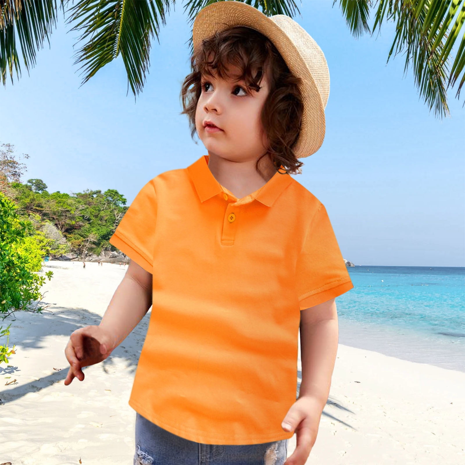LIUYUNNN Kids Polo Shirts for Boys Short Sleeve Orange Button up Shirt ...