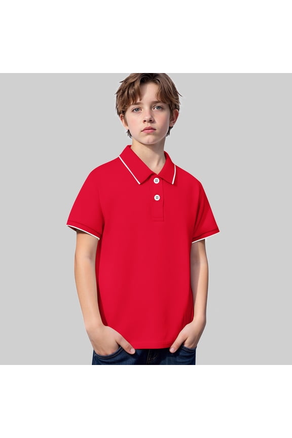 Kids Youth Polo Shirts for Boys Short Sleeve Red Button up Shirt Boys School Uniforms Classic 7-8 Years ShirtsBoys Girls Four Seasons Outfits