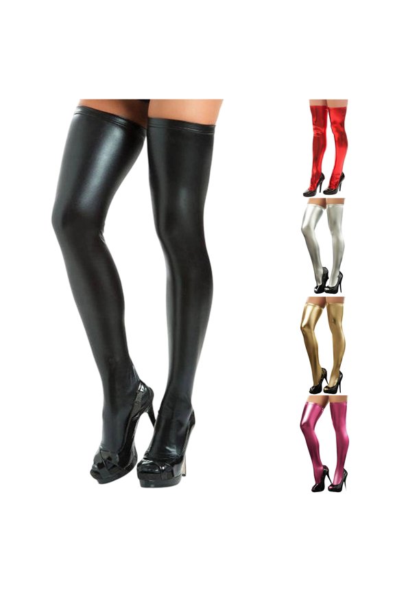 Knee High Stockings for Women plus Size Leather Stockings Thigh High Socks With Zipper Detail Accessories For Women Fashionable Stretchable Latex Style, One Size