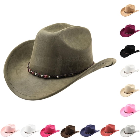 LIUYUNNN Leather Hat Western Cowboy Hat With Curved Brim For And Outdoor Adventure Travel Riding Country Style, One Size