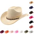 thumbnail image 1 of LIUYUNNN Leather Hat Western Cowboy Hat With Curved Brim For And Outdoor Adventure Travel Riding Country Style, One Size, 1 of 4