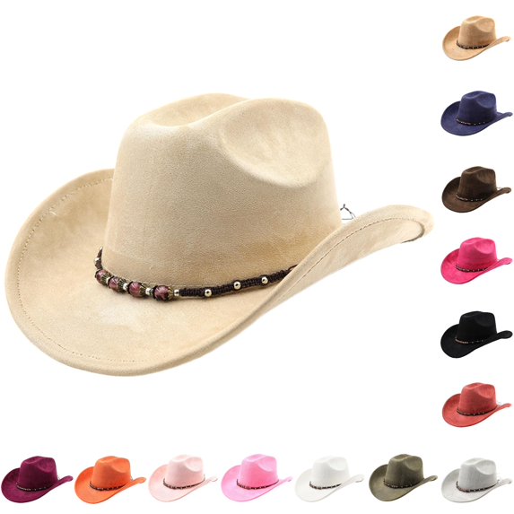 LIUYUNNN Leather Hat Western Cowboy Hat With Curved Brim For And Outdoor Adventure Travel Riding Country Style, One Size