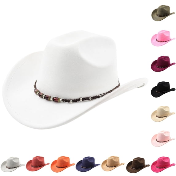 LIUYUNNN Leather Hat Western Cowboy Hat With Curved Brim For And Outdoor Adventure Travel Riding Country Style, One Size