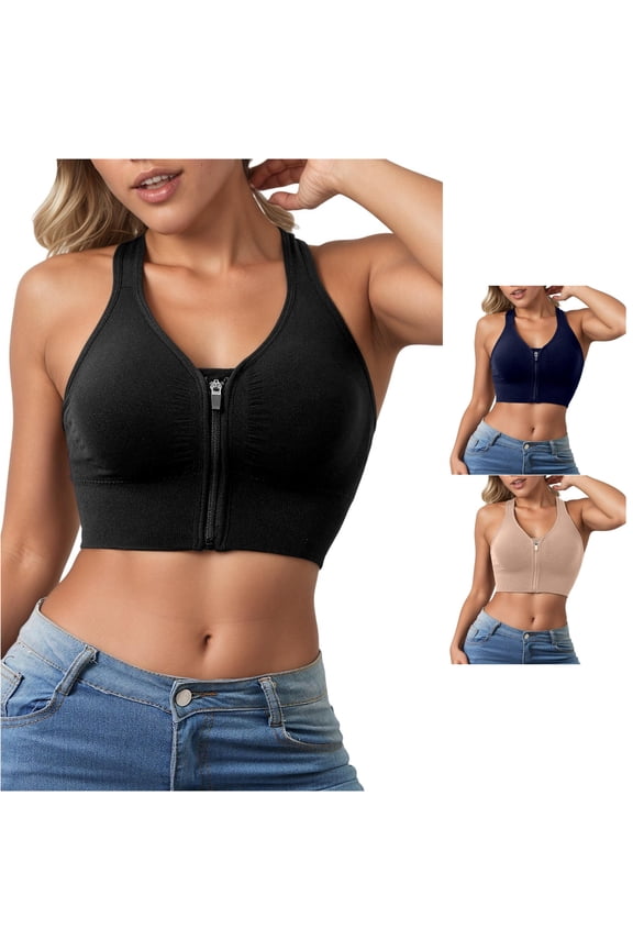 Lightweight Wireless Sports Bra For With Removable Padded Cups Seamless Built In Shaping Back Zip Front Running Yoga Gym Vest Sports Bras for Women High Support Pack, Size XL