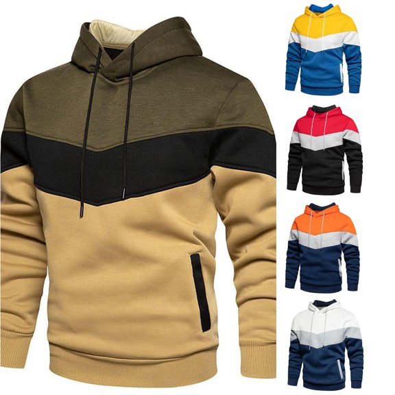 LIUYUNNN Male Color Blocked Loose Casual Jacket With Side Seam Pockets And Hooded Sweatshirt Mens Sweat Shirts over Zip up Hoodie Men Graphic Men's Soft Sweatshirt, Size M