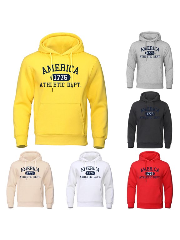 Mens Long Zip Sweatshirt Hoodie Men's 1776 Letter Printed Hoodie With Pocket Round Neck Sweatshirt And, Size M