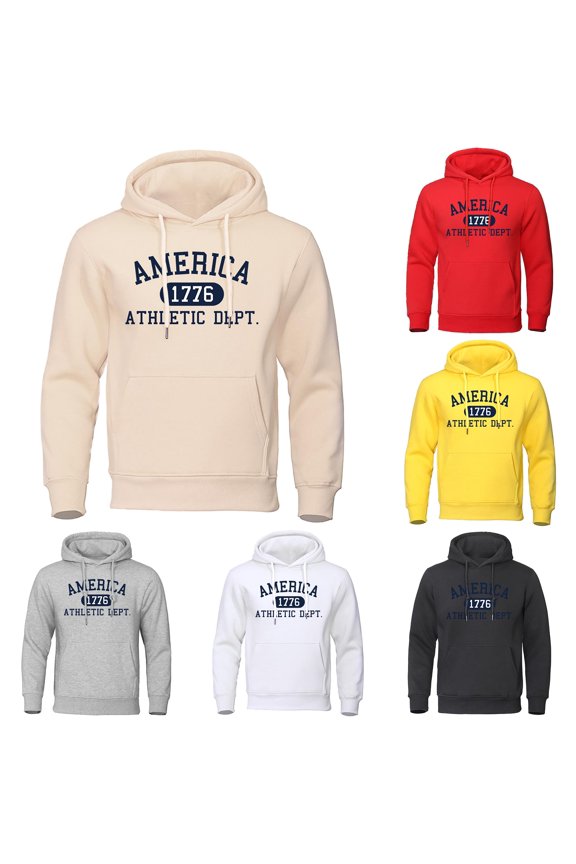 Mens Long Zip Sweatshirt Hoodie Men's 1776 Letter Printed Hoodie With Pocket Round Neck Sweatshirt And, Size M