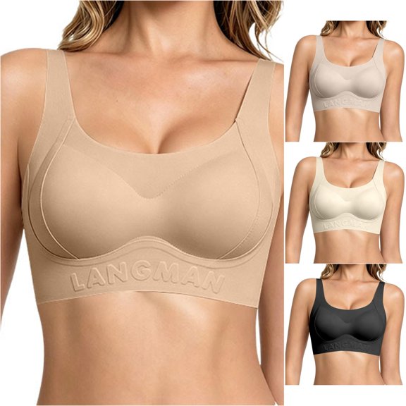LIUYUNNN Seamless Push Up Breathable Letter Pattern Fixed Cup Racerback Bra Wirefree 2 Cup Push up Bra Pack of Bras for Women Push up T Back Sports Bras for Women 36c Push up Bras for Women, Size L