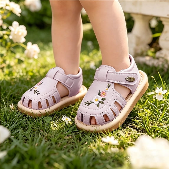 LIUYUNNN Summer Baby Sandals For Toddlers With Floral Embroidery Breathable Closed Toe Sandals For Early Walking Soft Sole Kids Footwear 4t Boys Sandals, Size 0-3 Months