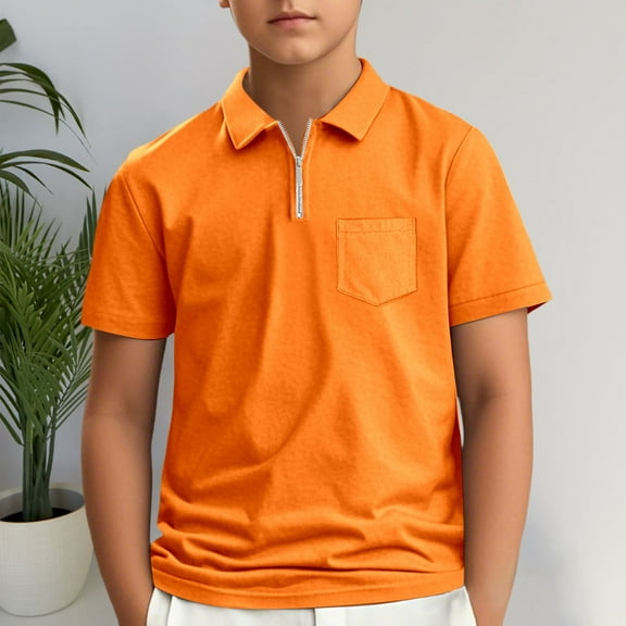 LIUYUNNN Teen Boys Polo Shirts Short Sleeve Boys Orange Button up Shirt Boys Uniform Shirts Casual Tops 13-14 Years ClothesBoys Girls Four Seasons Outfits