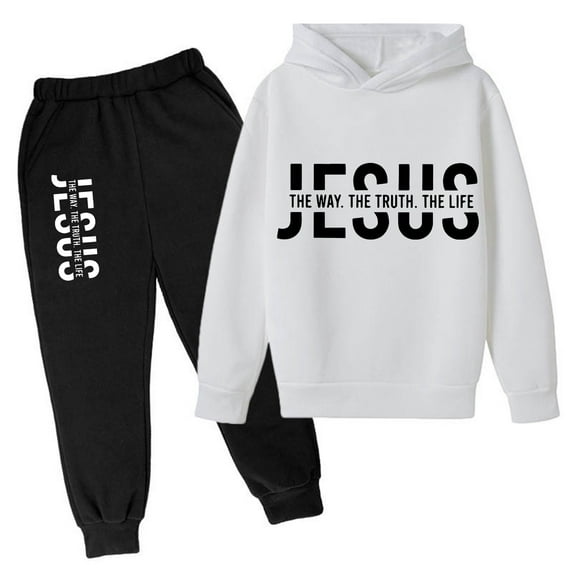 LIUYUNNN Teen Girls Boys Sweatsuit Set 2PC Long Sleeve Letter White Basic Hoodie and Sweatpants Warm Fall Winter Clothes Girls Size 13-14 Years Clothes Boys Girls Fall and Winter Outfits