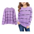 thumbnail image 1 of LIUYUNNN Teen Girls T Shirt StripesPurple Long Sleeve Tees for Kids Fall Tops Crewneck Basic Tees Cotton T Shirt Boys Size Clothes 14-15 Years Boys Girls Four Seasons Outfits, 1 of 9