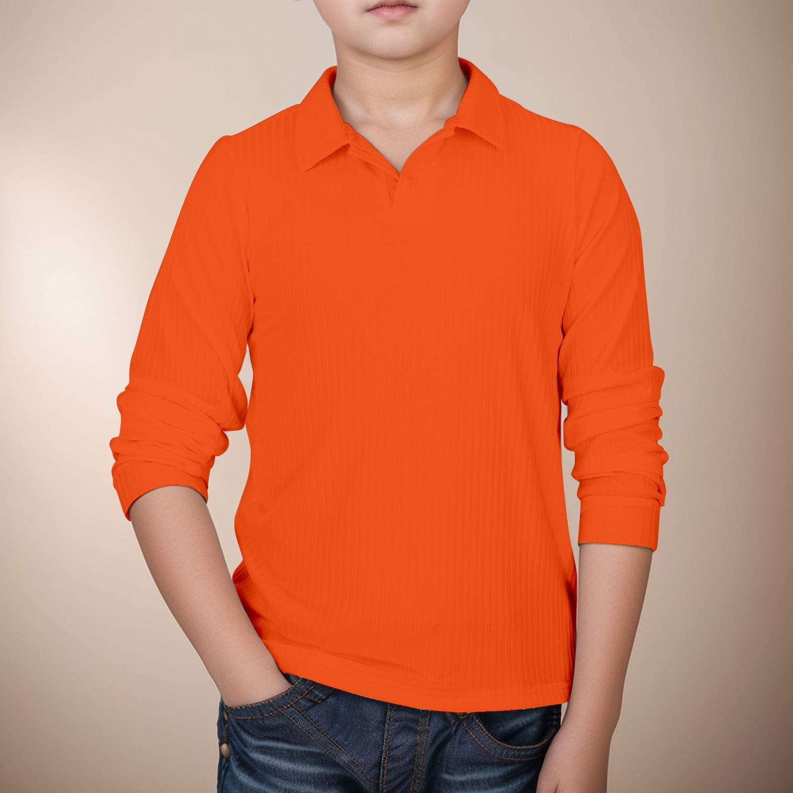 LIUYUNNN Teen Polo Shirts for Boys Long Sleeve Boy Orange Button down ...