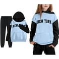 thumbnail image 1 of LIUYUNNN Teen Tracksuit Sets 2PC Long Sleeve Light Blue Letter New York Pullover Hoodie and Jogger Pants Winter Clothes Clothes for Teen Girls 13-14 Years Boys Girls Autumn and Winter Outfits, 1 of 4