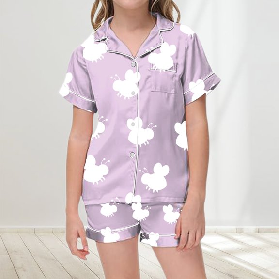 LIUYUNNN Toddler Boy Satin Pajamas Set Bee Button Down Solid Tops T Shirt Set Classic Loungewear Kid Sleepwear Size 2-3 Years Boys Girls Fall Outfits