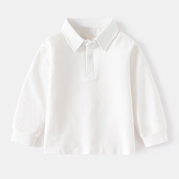 LIUYUNNN Toddler Boys' Polo Shirts Long Sleeve Boys White Button down Shirt School Uniforms Boys Collared Shirts 12-18 Months Boys Clothes Boys Girls Four Seasons Outfits