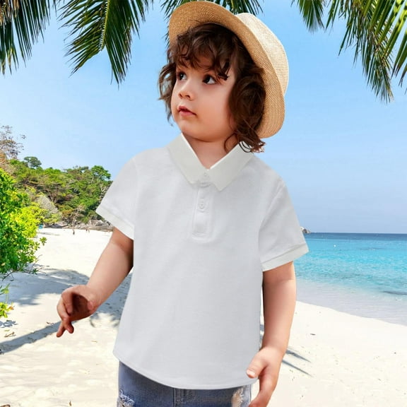 LIUYUNNN Toddler Boys' Polo Shirts Short Sleeve White Button up Shirt Boys School Uniform Casual Tops 2-3 Years Boys Size ClothesBoys Girls Four Seasons Outfits