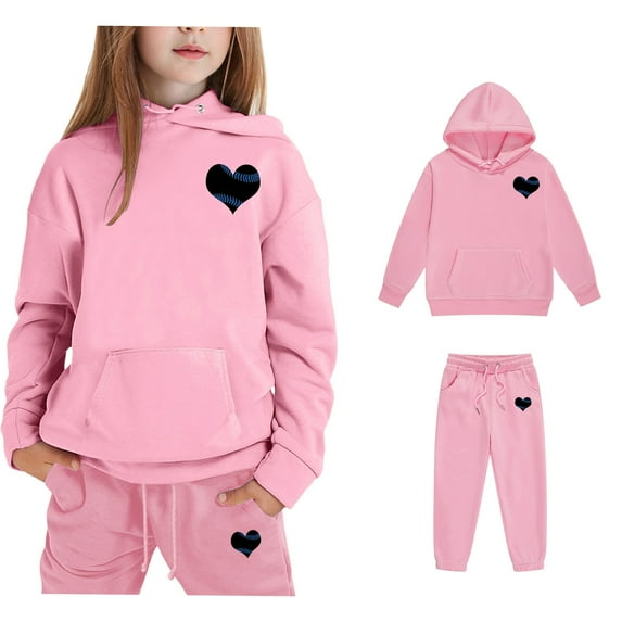LIUYUNNN Toddler Kids Sweatsuit Set for Girls 2PC Long Sleeve Pullover Pink Heart Hoodie Sweatshirt and Jogger Sweatpants Fall Clothes Hoodie Set 2-3 Years Boys Girls Autumn and Winter Outfits