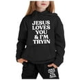 thumbnail image 1 of LIUYUNNN Toddler Kids Toddler Sweatsuit 2PC Long Sleeve Letter Black Basic Hoodie and Jogger Pants Winter Clothes Toddler 2-3 Years Boys Clothes Boys Girls Fall and Winter Outfits, 1 of 3