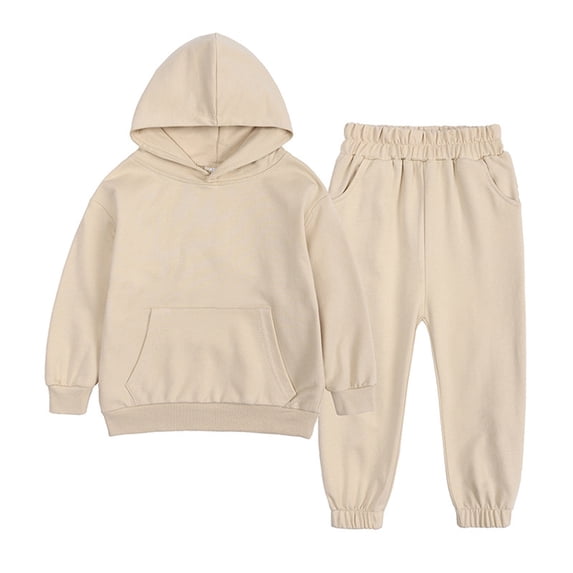 LIUYUNNN Toddler Kids Toddler Sweatsuit 2PC Long Sleeve Solid Color Khaki Hooded Sweatshirt Jogging Pants Fall Clothes Girl Clothes 2-3 Years Boys Girls Fall and Winter Outfits
