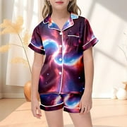 LIUYUNNN Toddler Satin Pajamas for Girls Cartoon Button Down Sleepwear Set Sleepwear Loungewear Set Kid Sleepwear Size 2-3 Years Boys Girls Fall Outfits