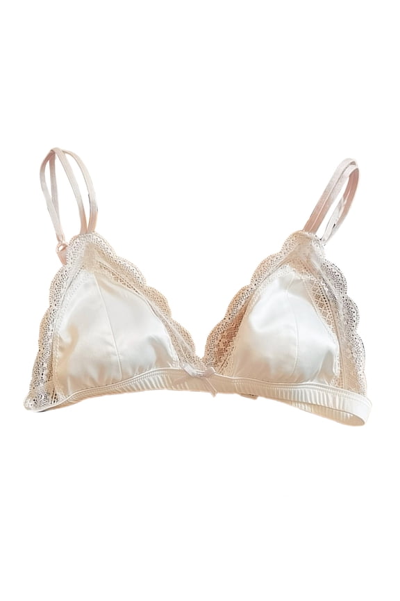 Untied Cup Lace Triangle Cup Underwear Women's Thin Style No Steel Ring Bra Brazier for Women, Size M