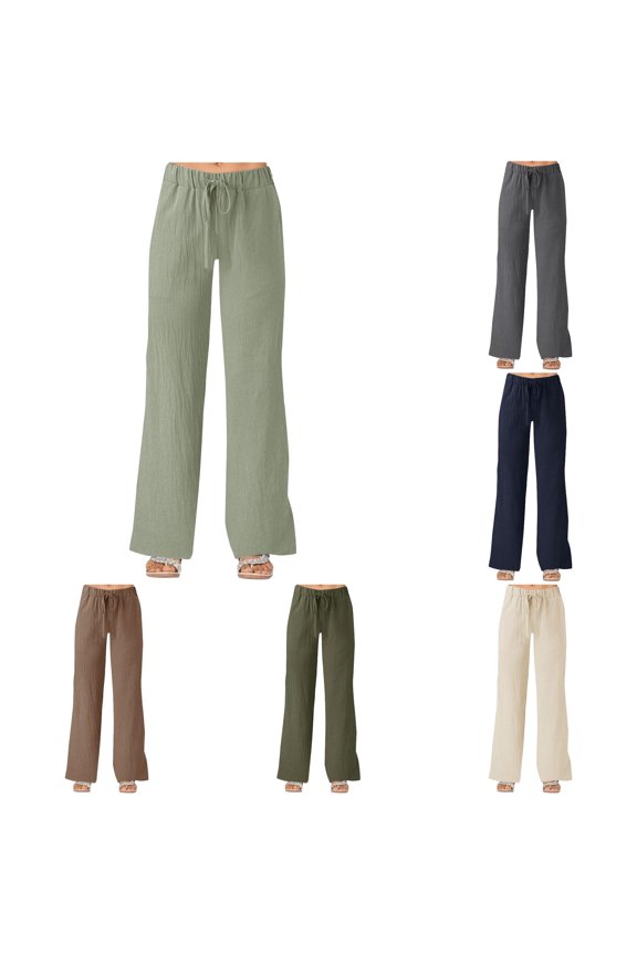 Womens Casual Pants for Summer Women's Solid Color Strapped Pockets Loose Casual Wide Leg Casual Pants Pants, Size XXL