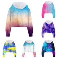 thumbnail image 1 of LIUYUNNN Youth Girl Girls Sweatshirt Girls Kids Casual Loose Full Sleeves Hoodies Sweatshirts Hooded Short Pullover Letter Print Striped Crop Tops Girls Tops, Size 10-12 Years, 1 of 4