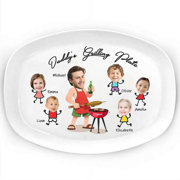 LIUZHIPENG Custom Daddy Grilling's Plate, Personalized BBQ Grilling Platter with Name, Personalized Dad's Grilling Plate, Christmas Birthday Gifts for Dad Grandpa Husband