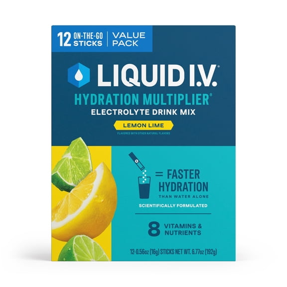 Liquid I.V. Lemon Lime Hydration Multiplier Powdered Electrolyte Drink Mix, 12 Count Packets