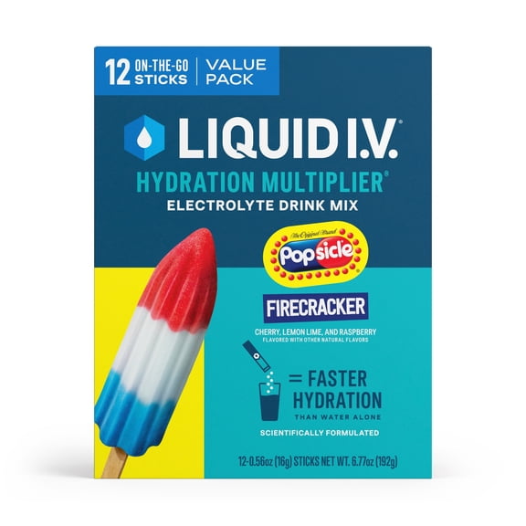 Liquid I.V. Popsicle Firecracker Hydration Multiplier Powdered Electrolyte Drink Mix, 12 Count Packets