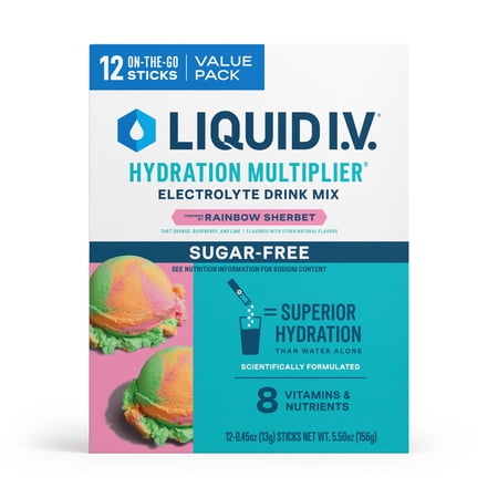 Liquid I.V.® Rainbow Sherbet Hydration Multiplier® Sugar-Free Powdered Electrolyte Drink Mix, 12 Count Packets