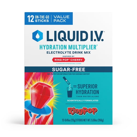 Liquid I.V.® Ring Pop Cherry Hydration Multiplier® Sugar-Free Electrolyte Powder Drink Mix, 12 Count Packets