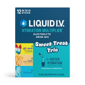Liquid I.V. Sweet Treat Trio Popsicle Firecracker, Orange Vanilla Dream, and Blue Cotton Candy Hydration Multiplier Powdered Electrolyte Drink Mix, 12 Count Packets