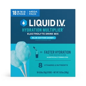 Liquid I.V. Blue Cotton Candy Hydration Multiplier Powdered Electrolyte Drink Mix, 18 Count Packets