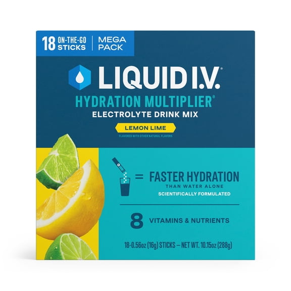 Liquid I.V. Lemon Lime Hydration Multiplier Powdered Electrolyte Drink Mix, 18 Count Packets