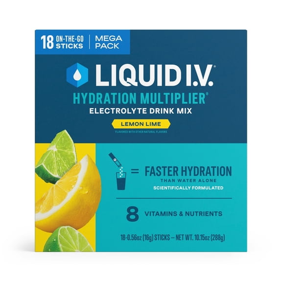 Liquid I.V. Lemon Lime Hydration Multiplier Powdered Electrolyte Drink Mix, 18 Count Packets